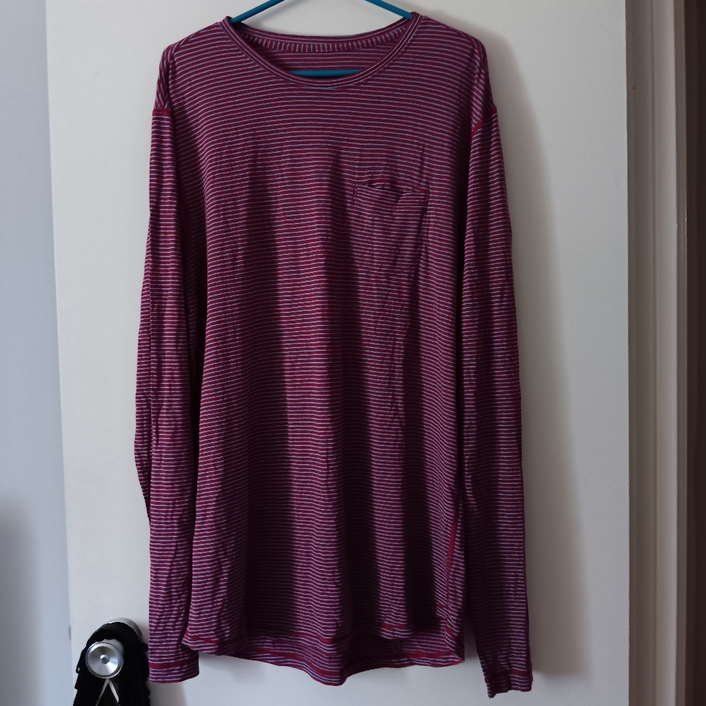 LULULEMON RED and Blue Striped Pima Cotton Pocket Tee XL